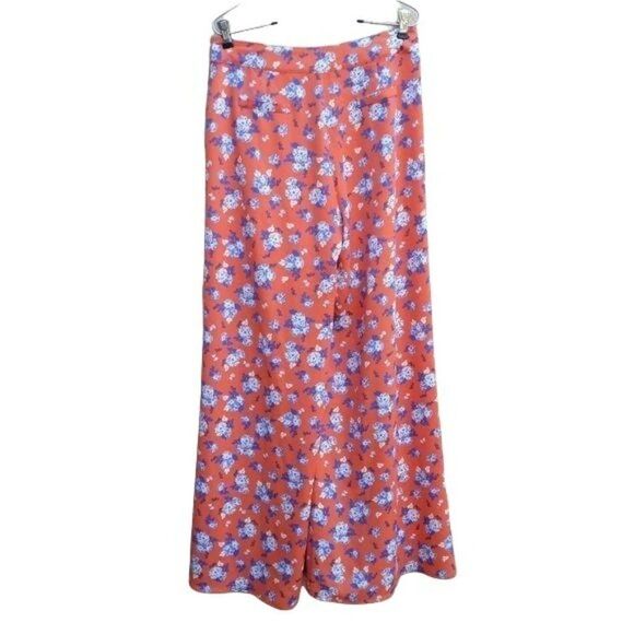 J.O.A. Retro 70's High Rise Wide Flowy Leg Micro Floral Print Orange Sz M - Picture 8 of 11